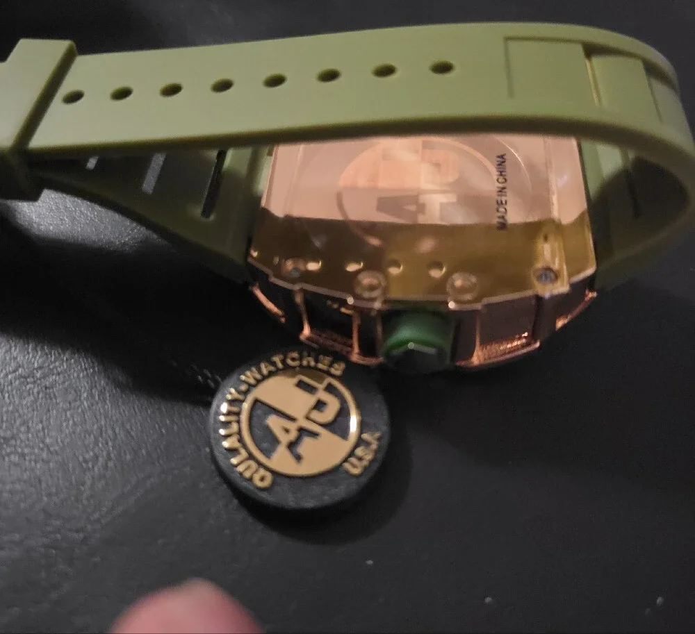 Rose Gold Diamond-Accent Olive Green Strap Mechanical Watch